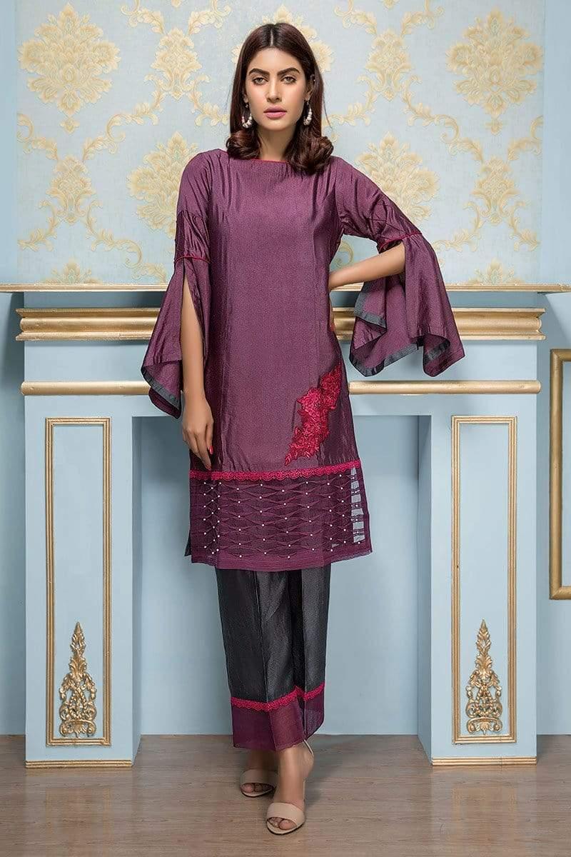 Sadia Aamir - Purple And Charcoal Flora - SA-LP08