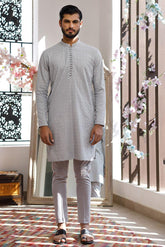 Deepak Perwani Men - Grey Cotton Embroidered Kurta Pajama - MOF1886 - 2 Piece