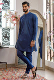 Deepak Perwani Men - Blue Cotton Embroidered Kurta Pajama - MOF1884 - 2 Piece
