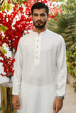 Deepak Perwani Men - White Raw Wilk Embroidered Kurta Pajama - MOF1866 - 2 Piece