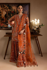 Maria Osama Khan - Gulnaar - SHIRT & SHARARA - ORANGE - ORGANZA & PK RAWSILK - 3 Piece