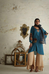 Shamaeel - RE-6 - Teal Blue - Silk & Net - 3 Piece