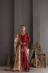 Deepak Perwani - Chiffon & Pure Raw Silk Formal Suit For Women - 3 Piece