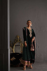 Deepak Perwani - Velvet & French Net Formal Suit For Women - 3 Piece