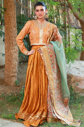 Huma Adnan - Lunaira - Silk - Mustard - 3 Piece