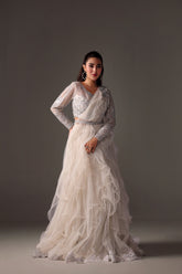 Reema Ahsan - Emily Net Lehenga Choli For Women - White - 2 Piece
