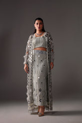 Reema Ahsan - Aveen Net & Crushed Silk Jacket Dress For Women Green - 3 Piece