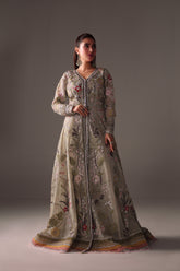 Reema Ahsan - Reva Net & Silk Jacket Dress For Women Green - 2 Piece