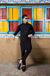 Arif Ashraf - Black Kurta Trouser with Waistcoat