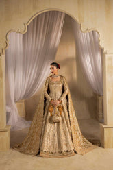Anayra Amal - Shahaan Embroidered + Hand Worked Lame' Tissue Suit For Women - Golden - 3 Piece
