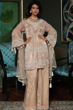 Huma Adnan - Farhana - Net - Peach - 3 Piece