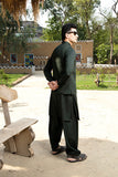 Arif Ashraf - Bottle Green Kurta Shalwar with Waistcoat