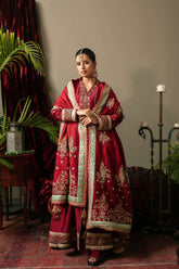 Yasmin Zaman - Nadia Sheesha Silk Suit For Women - Maroon - 3 Piece