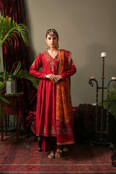 Yasmin Zaman - Sponge Net Suit For Women - Deep Red - 3 Piece