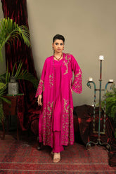 Yasmin Zaman - Hira Korean Silk Suit For Women - Magenta Pink - 3 Piece