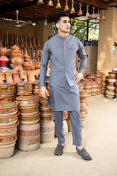 Arif Ashraf - Grey Kurta Trouser with Waistcoat