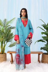 Musferah Saad - Eclectic Bloom - teal and tangerine - Silk - 2 Piece