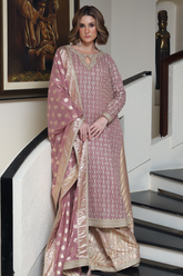 Huma Adnan - Moona - Jamawar - Tea Pink - 3 Piece