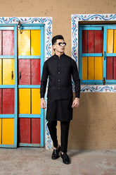 Arif Ashraf - Boski Black Kurta Trouser with Waistcoat
