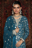 Huma Adnan - Zaveira - Silk - Teal Blue - 3 Piece