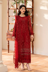 Yashfa Studio - Gulru Soft Net Suit For Women - Maroon - 3 Piece