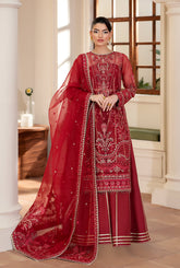 Yashfa Studio - Banuksha Organza Suit For Women - Deep Red - 3 Piece