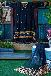 Urooj Atelier - Cotton Net Black & Mustard High Low - 3 PC