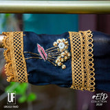 Urooj Fahd - Cotton Net Black & Mustard High Low - 3 PC