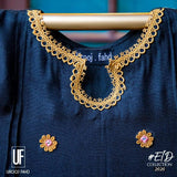 Urooj Fahd - Cotton Net Black & Mustard High Low - 3 PC