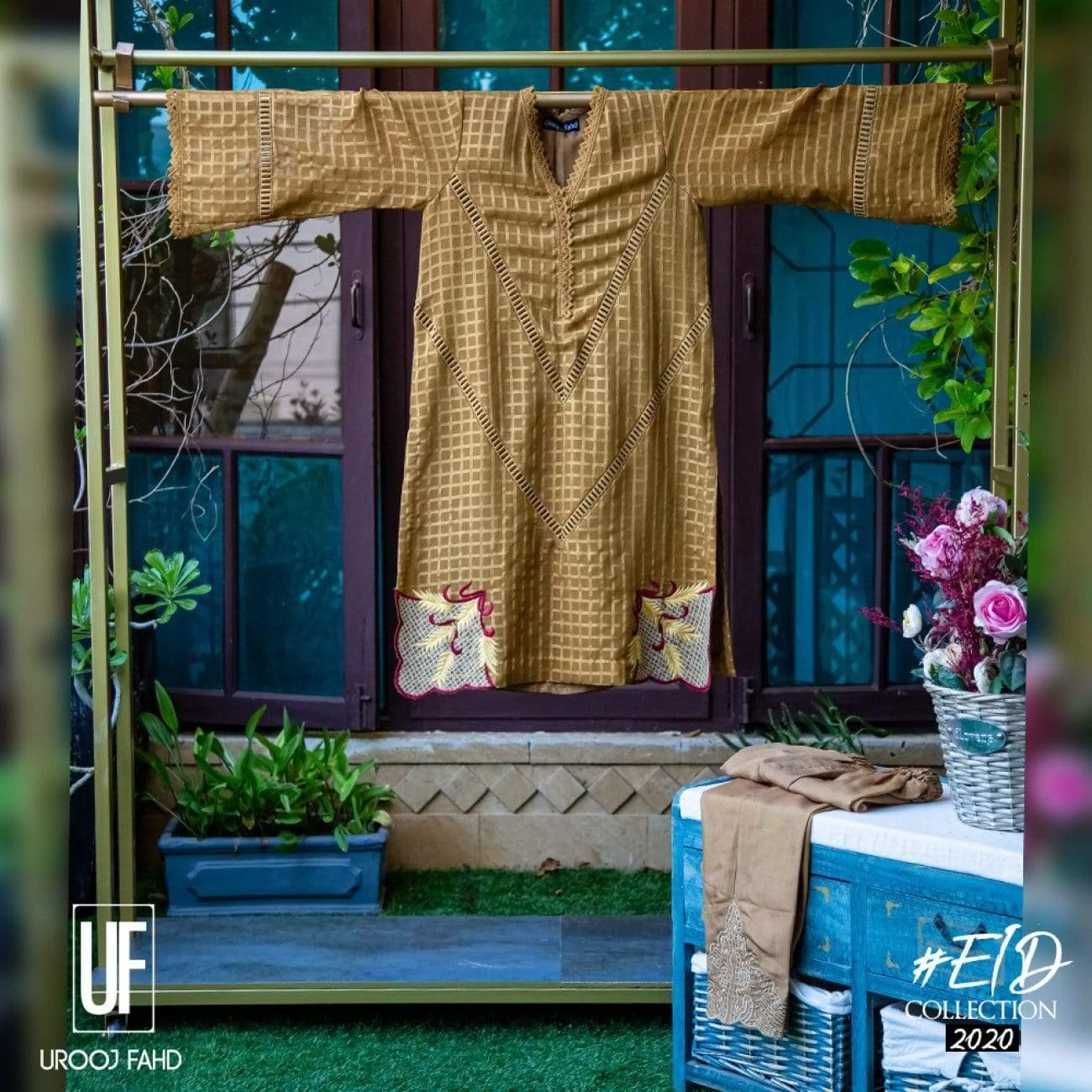 Urooj Fahd - Self Cotton Organza Copper - 2 PC