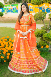 Zahra Ahmed - ST-140 - Orange Multi color - Korean Silk - 3 Piece