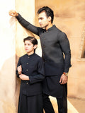Shahjahan - Boski Black Kurta Trouser With Waistcoat - 3 Piece