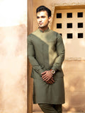 Shahjahan - Army Green Kurta Trouser With Waistcoat - 3 Piece