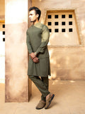 Shahjahan - Army Green Kurta Trouser With Waistcoat - 3 Piece