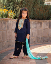 Kidoz Kloset - Stary Night Embroidered Block Print Shalwar Kameez Set For Girl