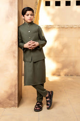 Shahjahan - Army Green Kurta Trouser with Waistcoat - 3 Piece