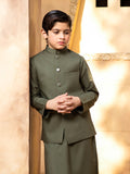 Shahjahan - Army Green Kurta Trouser with Waistcoat - 3 Piece