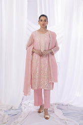 Sadia Aamir - Samaa - Peach - Khaddi Net - 3 Piece