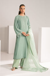Cross Stitch - Mint Veil Velvet Suit For Women - Green - 2 Piece