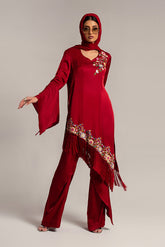 Salahuddin Pasha - Scarlet Silk Suit For Women - Maroon - 3 Piece