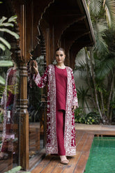 Shehrnaz - Mahveen - SHK-1431 - Burgundy - Chiffon & Koean Silk - 3 Piece