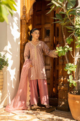 Shehrnaz - Champa - SHK-1438 - Tea Pink - Cotton Net - 3 Piece