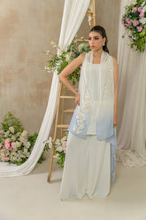 Alishba Kashif - Azurea Georgette Jacket For Women - White, Blue - 2 Piece