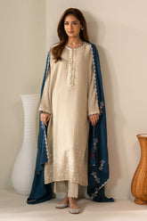 Cross Stitch - Pearl Blue Slub Khaddar Suit For Women - Gray - 2 Piece