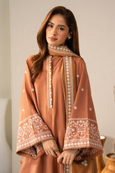 Cross Stitch - Peach Caramel Khaddar Suit For Women - Orange - 2 Piece