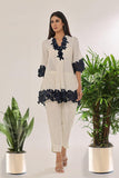 Rizwan Beyg - Runa Blue Short Kurti - Irish Linen - White & Blue - 1 Piece