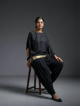 Maheen Khan - Black Gold Crepe Silk Cowl Shalwar For Women - 1 Piece