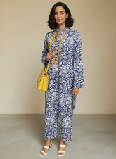 Gulabo - Indigo Garden Pure Egyption Cotton Lawn Set For Women - Navy White - 2 Piece