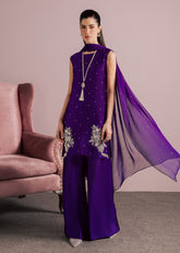 Allure By Ih - Luxe Tussel Silk Suit For Women - Purple - 3 Piece