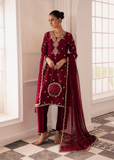 Allure By Ih - Burberry Thai Silk Suit For Women - Burgundy - 3 Piece